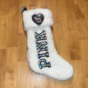 PINK stocking - white - fluffy - Christmas- Holiday Victoria’s secret